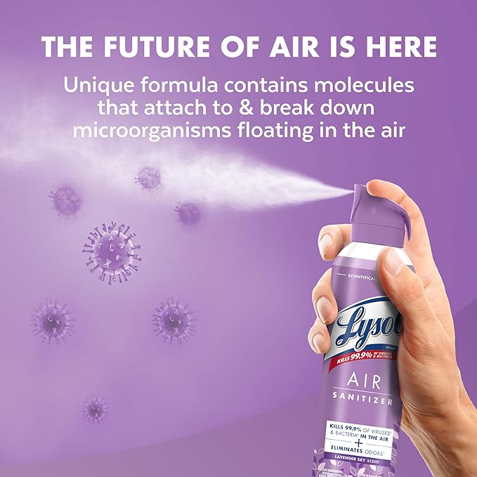 Lysol Air Sanitizer Spray with Odor Eliminator for Home & Office, Sanitizing Spray, Air Freshener Alternative, Lavender Sky Scent, 10 oz (Pack of 3)