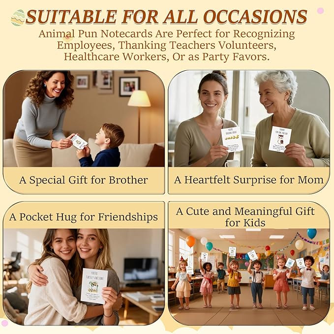 25 Set Animal Pun Note Cards, Employee Appreciation Gift Bulk for Coworkers Thank You Staff Vet Tech Week Gift, Inspirational Resin Office Pocket Gifts with Mini Animals,Cards and Organza Bags