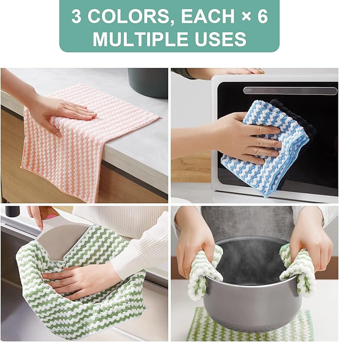 JOYMOOP Microfiber Cleaning Cloth, 5 PCS Kitchen Towels(10" x 10"), Absorbent Streak Free Lint Cleaning Cloths, Reusable and Washable Dish Rags with 12" and 10" Lazy Susan Organizer