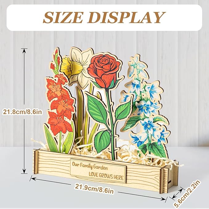 Mother's Day - 12 Birth Month Flowers Wooden Garden Decor for Grandma's Birthday, Floral Gift for Mom from Daughter, Practical Wooden Keepsake to Remember A Day, Flower Room Decor Idea for Grandma