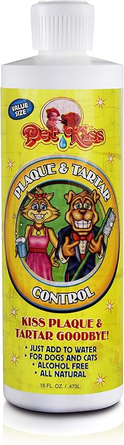 Pet Kiss Plaque and Tartar Water Additive Oral Care for Pets, 16-Ounce