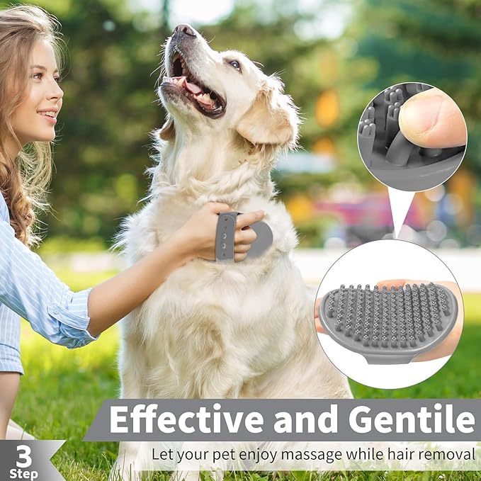 Comotech 6PCS Dog Bath Brush & Dog Toothbrush | Adjustable Handle Shampoo Brush & Scrubber for Short & Long Haired Dogs & Cats | Effectively Solve Odor & Stain Removal Problems (Black Gray Blue)