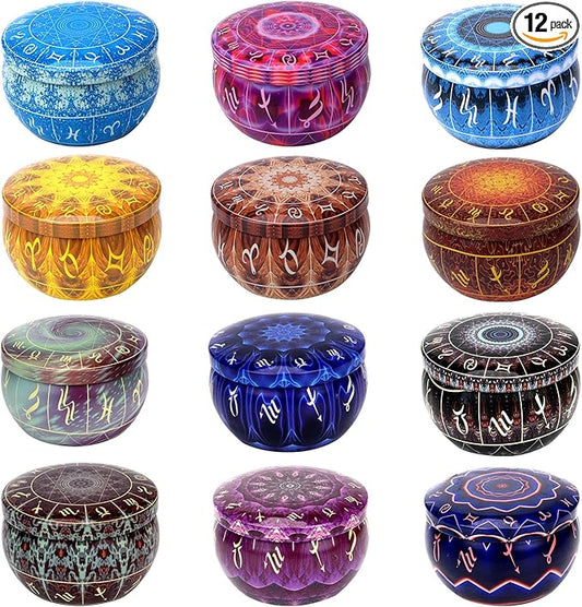 12 Constellations Scented Candles Gift Set 2.5oz Aromatherapy Candles Strong Fragrance Portable Travel Tin Jar Candles Gifts for Home Scented Decoration Birthday Valentine'sDay