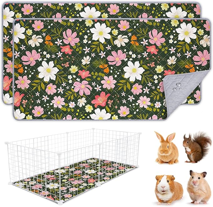 2 Pack Guinea Pig Bedding, Washable Guinea Pig Cage Liner Reusable Guinea Pig Mat Waterproof Guinea Pig Bedding for Cage, Super Absorbant Guinea Pig Pee Pads for Small Animals Hamster Rabbit Squirrel