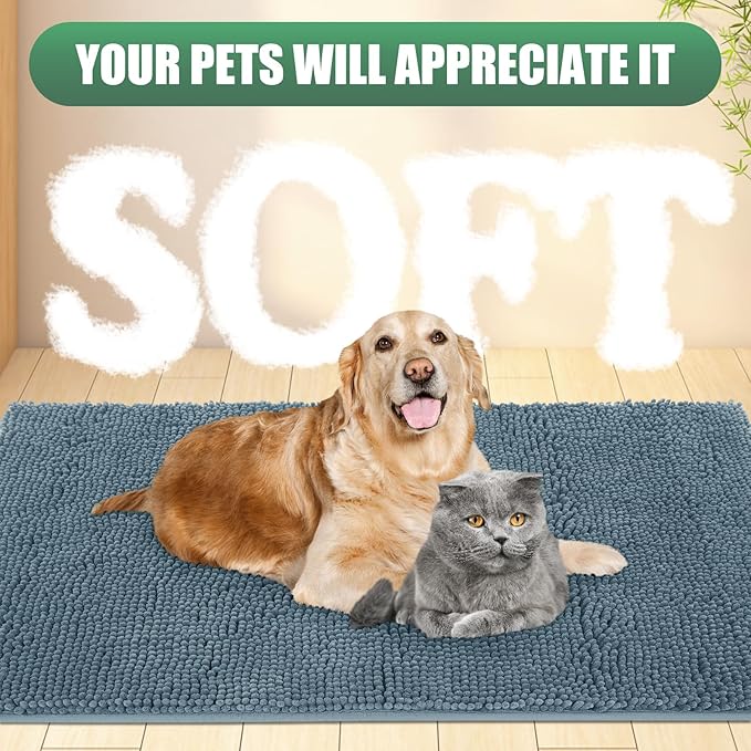 IM HOME Chenille Absorbent Outdoor Doormat 36" x 24", Washable Muddy Door Mats for Dog Non Slip Indoor Doormat Dog Mat for Muddy Paw Front Inside Doormats for Entryway Dusty Blue