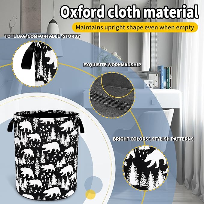 Bear Laundry Basket Forest Bear Paw Foldable Oxford Cloth Funny Tote Bag Laundry Hamper Clothes Storage Bucket Toy Organizer For Bathroom/Laundry Storage/Bedroom 18.9x16.5 Inch