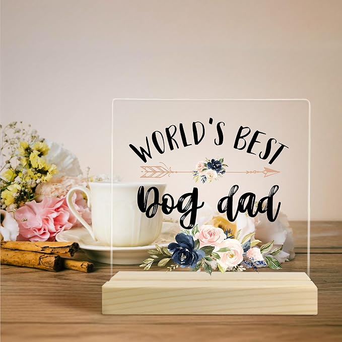 Dog Dad Gifts, Dog Dad Gifts for Men, World's Best Dog Dad Acrylic Plaque, Best Dog Dad Gifts, Dog Owner Lover Gifts for Men, Gifts for Dog Dad Acrylic Sign Desk Table Shelf Decor