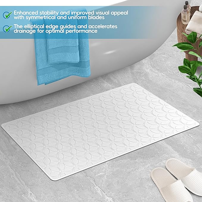 WRISIN Bathtub Mat Non Slip with Suction Cups - 100% Rubber Bathroom Mat Textured for Bath Tub Shower Safety - Soft on Touch - BPA/PVC Free - Pet Dog Bath Mat - Machine Washable - 16 × 28 Inch（White）