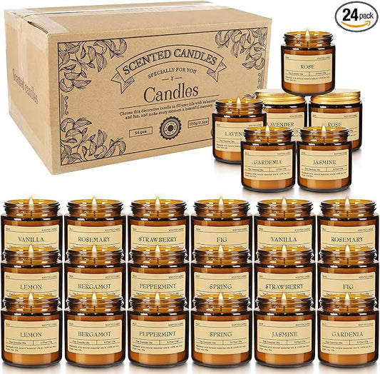 24-Pack Scented Candle Gift Box - 12 scents to Choose from (Rose/Lavender/Lemon/Vanilla),