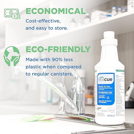 REScue One-Step Ready-to-Use Disinfectant Cleaner & Deodorizer – For Veterinary Use, Animal Shelters, Pet Foster Homes, Kennels, Litter Box – 32 Ounce RTU (Spray Nozzle NOT Included)