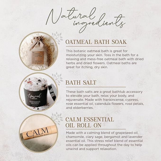 Soulistic Root Revitalizing Bath Set – Wellness Products with Tranquil Essential Oil Roller, Oatmeal Lavender Soak, Epsom Salts with Essential Oils, Ready-to-Gift Premium Box, Ideal Holiday Spa Gift