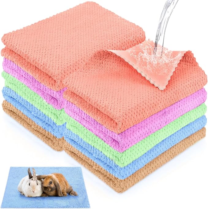 Vitalcozy 10 Pcs Guinea Pig Cage Liners Washable Rat Bedding for Guinea Pigs Controlling Absorbent Waterproof Pee Pads Blanket for Rabbits Hamster Small Animals Chinchilla(18 x 24 Inch,Multicolor)