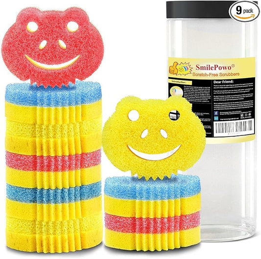 SmilePowo 9 Pack Scrub Sponge, Dual-Sided Temperature Controlled Kitchen Sponge for Dishes,Cute Frog Scrub Sponges Household Cleaning Pads Bathroom Wall Cleaner Multi-Functional Cleaning Sponges