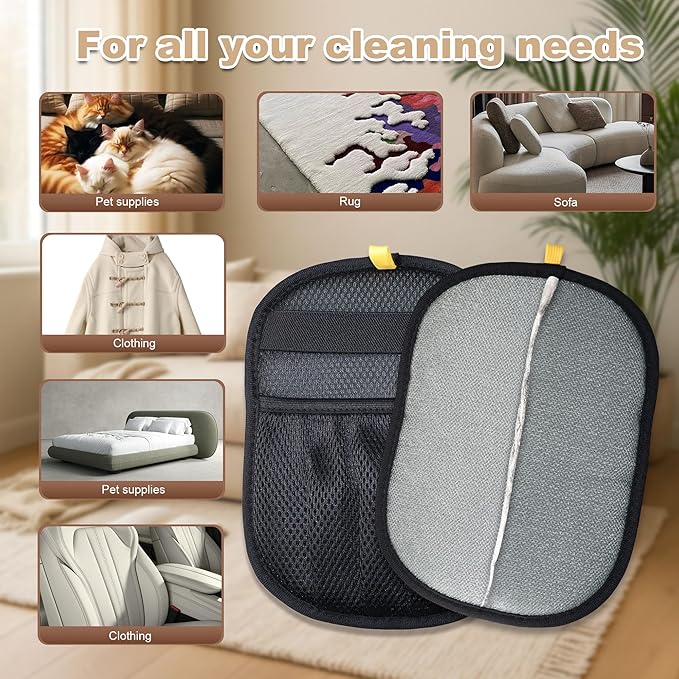 4PCS Pet Hair Removal Glove for Cats, Upgraded Five-Finger Electrostatic Pet Hair Remover Glove, Reusable Magic Brush Pet Hair Removal Tool for Laundry, Couch, Carpet & Car Seat