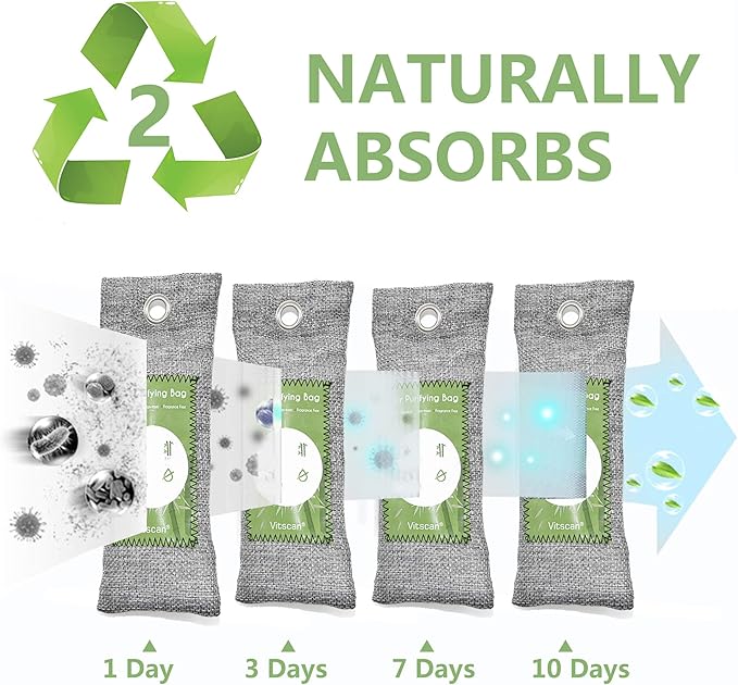 12 Pack Bamboo Charcoal Air Purifying Bag, Activated Charcoal Bags Odor Absorber, Moisture Absorber, Natural Car Air Freshener, Shoe Deodorizer, Odor Eliminators For Home, Pet, Closet (8x50g, 4x200g)