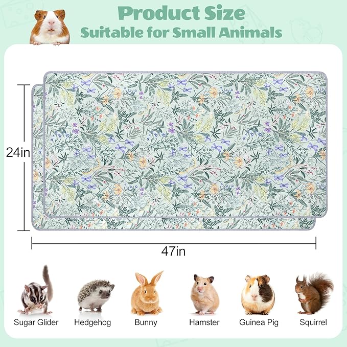 2 Pack Guinea Pig Bedding, Washable Guinea Pig Cage Liner Reusable Guinea Pig Mat Waterproof Guinea Pig Bedding for Cage, Super Absorbant Guinea Pig Pee Pads for Small Animals Hamster Rabbit Squirrel
