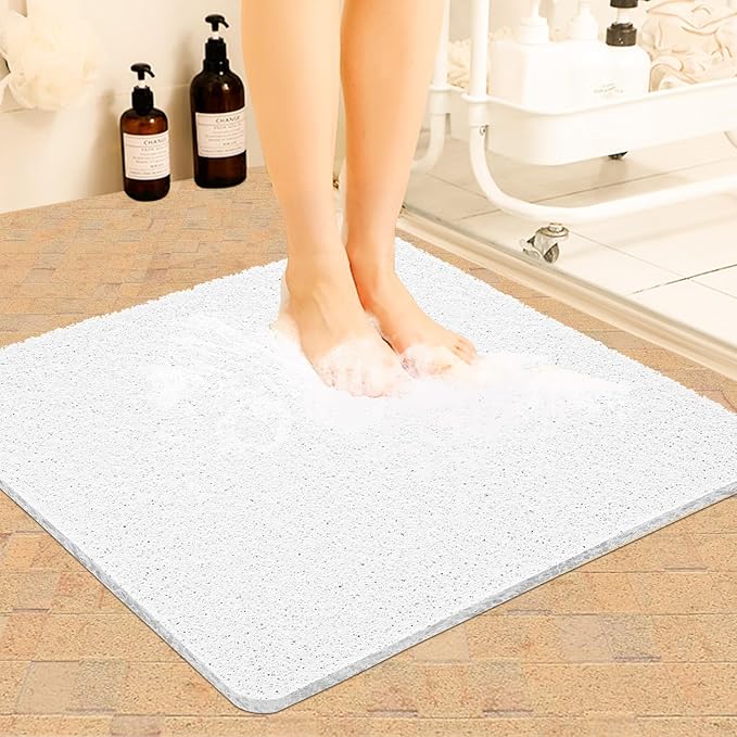 Joyhalo Shower Mats for Showers Anti Slip for Elderly, 24'' x 24'' Non Slip Bath Mat for Inside Shower, Bath Tub Mats for Bathroom Non Slip for Shower, PVC Loofah Bathroom Mats, White