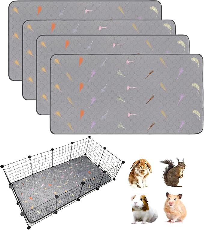 4Pcs Guinea Pig Cage Liners,Guinea Pig Fleece Cage Liners24''X48'' Super Absorbent Washable Pee Pads Reusable for Rabbit Hamster Chinchilla
