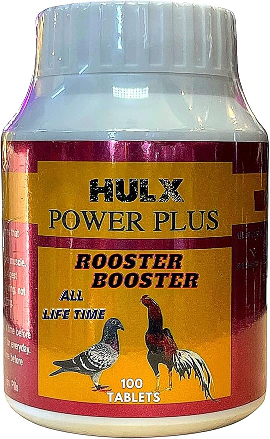 HULX Power Plus 100 Tablets, Fast Increasing Energy Formula Rooster Booster Vitamins Health Chicken Supplement for Good Health, Build Muscle, Blood, Power Feed Poultry Bird Hen Food