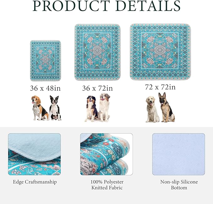 Homimp Washable Pee Pads for Dogs, 2 Pack Reusable Puppy Pads Waterproof, Absorbent and Leakproof Dog Pee Pads, Non Slip Puppy Training Pads, Pet Mat for Floor,Crate,Couch,Whelping,Blue, 36"x48"