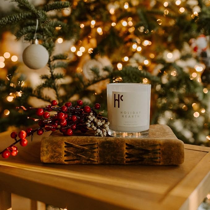 Holiday Hearth Single Wick Soy Candles, Luxury Scented Candles for Home - Up to 60 Hour Burn Time, Cruelty-Free Soy Wax Blend - Frosted Sugar Plum & Cinnamon Fragrance (9 oz)