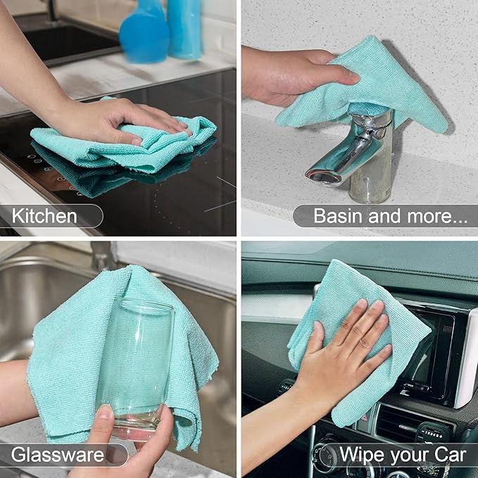 UPSTAR Microfiber Cleaning Cloth, Reusable Paper Towels Rolls, Cleaning Rags for Kitchen, Bathroom, Car, 12x12 inch, 50 Packs/Roll, Blue