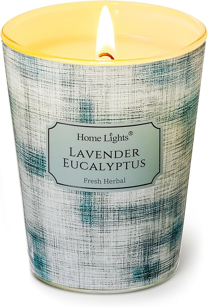 HomeLights Soy Wax Candles for Home Scented, 1-Wick Candles in Lavender Eucalyptus Scented, Aromatherapy Candles Gift for Parties, Relaxing, Scandinavian Minimalist Design, 6.7oz