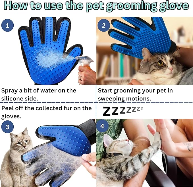 (Left Hand) Pet Hair Remover Glove – Blue, Reusable Grooming Glove for Dogs, Cats & Horses, Gentle Deshedding, Bathing & Massaging, Anti-Shedding Tool for Pet Hair Removal (Left Hand only)