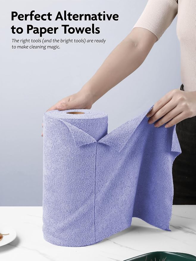Fantasticlean Microfiber Cleaning Cloth Roll -40 Pack, Tear Away Microfiber Towels, 12" x 12", Reusable, Washable, Scratch Free, Ultra Absorbent for Car, Home Supplies, Pet, Kitchen (Lavender)