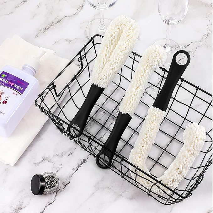 3 Pieces Decanter Cleaning Brush Flexible Bottle Scourer and 400 Pieces Reusable Decanter Cleaning Beads Household Tools for Wine Decanters Goblets Glasses Cups (Black Handle)