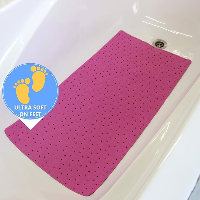SafeLand- Non-Slip Bath, Shower, Tub Mat, TPR Material, Eco-Friendly, Non-PVC, Machine Washable, No Odor, with Powerful Suction Cups and Drain Holes, Tweed (15"x30" Pink)