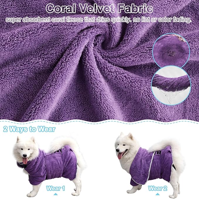 Dog Towel, Gimilife Dog Bathrobe Pet Grooming Towel Drying Coat Robes for After Bath Collection Absorbent Microfiber Towels Dogs Bath Towels for Drying Dogs Small Medium Large