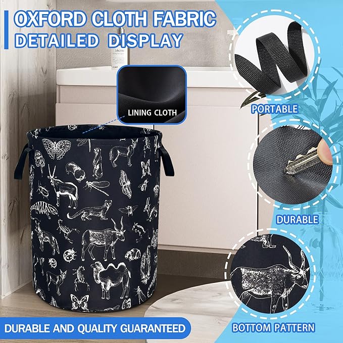 Animal Silhouettes Laundry Basket Oxford Cloth Funny Laundry Hamper With Handle Foldable Portable Clothes Storage Basket 18.9 X 16.5 In Storage Bag For Laundry Room/Bathroom/Bedroom/Dormitories