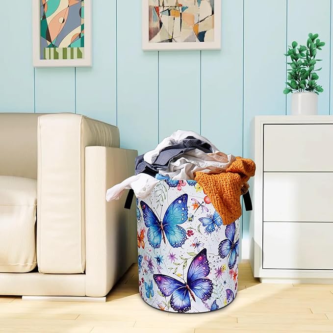 Beautiful Butterfly Laundry Basket Oxford Cloth Funny Butterflies Laundry Hamper With Handle Foldable Portable Clothes Storage Basket 18.9 X 16.5 In Storage Bag For Laundry Room/Bathroom/Bedroom