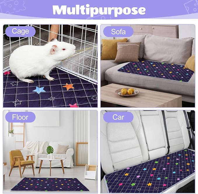 2 Pack Guinea Pig Bedding, Washable Guinea Pig Cage Liner Reusable Guinea Pig Mat Waterproof Guinea Pig Bedding for Cage, Super Absorbant Guinea Pig Pee Pads for Small Animals Hamster Rabbit Squirrel