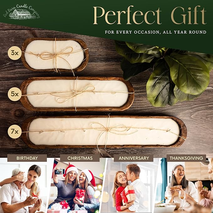 Red Barn Candle Company Wood Dough Bowl Candles | 100% Natural Soy Wax & Essential Oil Infused | Odor Eliminating + Pet Safe | Scented Candle Gifts for Men & Women (Christmas Tree, 7-Wick)