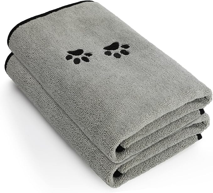 2Pieces Microfiber Pet Bath Towel Dog Towel.Dog Towel Soft Absorbent Drying for Small Medium Large Dogs and Cats with Great for Bathing and Grooming (35 x 20 Inch Grey)