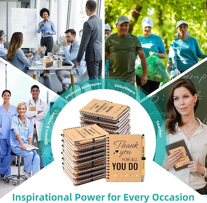 240 Pcs Employee Appreciation Gifts Bulk - 120 Sets of Inspirational Spiral Notebooks with Motivational Pens, Thank You Gifts for Staff, Coworkers,Teacher, Housekeeping, Team, Nurse, Office & School
