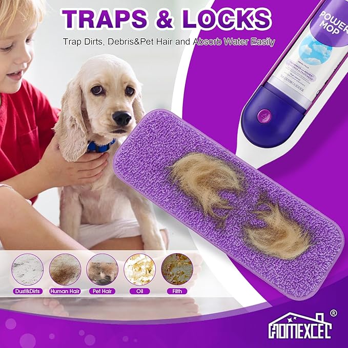 HOMEXCEL Reusable Microfiber Mop Pads for Swiffer PowerMop, Power Mop Pads Refills for 13 ''-15 '' Spray Mop, Machine Washable Pad Replacement for Multi-Surface Floor Cleaning, Pack of 4