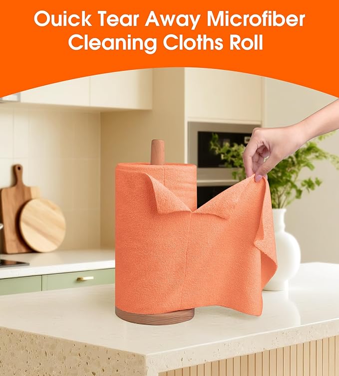 Roll of Microfiber Cleaning Cloth –100 Pack, Tear Away Microfiber Towels, Reusable, Washable, Scratch-Free, Cleaning Supplies,Kitchen Towels for Car, Home, Kitchen, Dishes(Honey Orange)