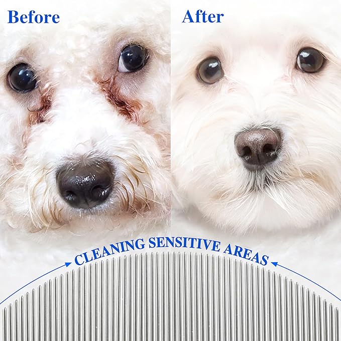 2 Pack Professional Eye Comb For Pets,Stainless Steel Tear Stain Remover,Flea Lice Comb,For Cats & Dogs,Gentle Round-Head Grooming Tool,Precisely Removes Stains, Dirt And Debris From The Eye Area