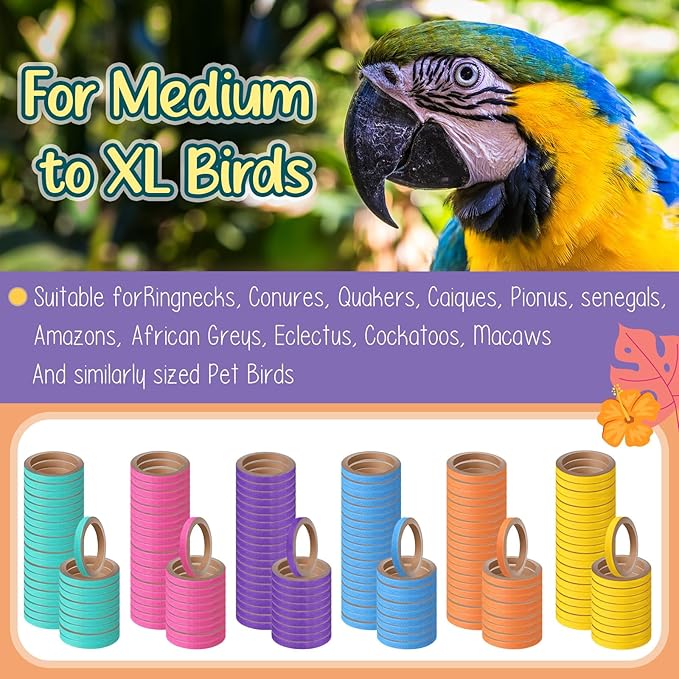 180 Pcs Bagels Bird Toys Bulk for Parrots Durable Cardboard Core Bird Toy Chewing Shredding Foraging Play Foot 2.5'' for Small and Medium Parrot Mini Macaws African Grey Cockatoos