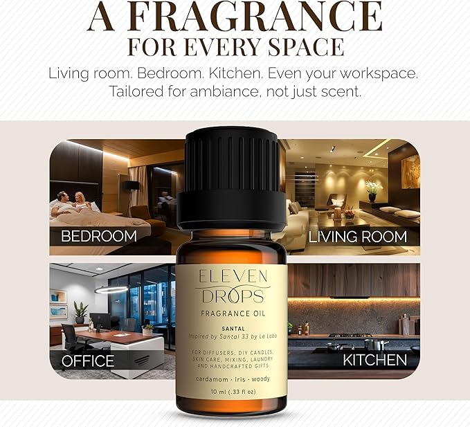 Santal Aroma Fragrance Oil – Essential Oil Blend for Diffusers, Candles & Soap Making, Mixing, Long Lasting Scent, Pet Friendly, Made in USA, Amber Glass Bottle, IFRA Compliant – 10 ml