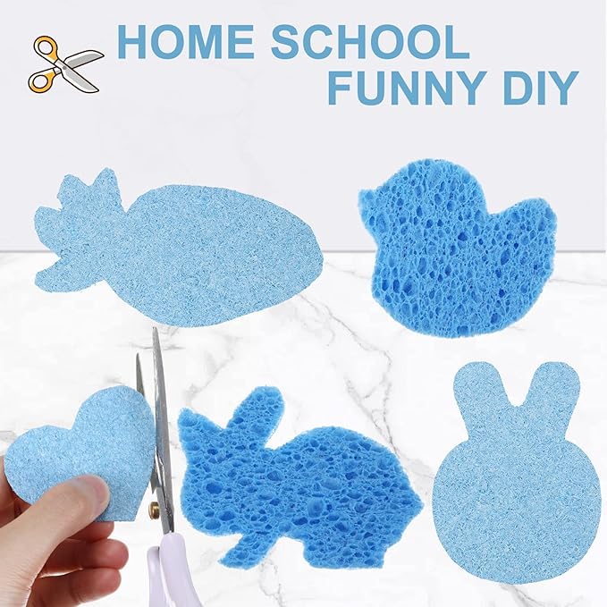 Zhengmy 100 Pieces Kitchen Sponge Bulk Natural Sponges for Dishes Compressed Wood Pulp Sponges Cleaning Sponge Without Scratching for Kitchen Bathroom, 3.9 x 2.4 x 0.12 Inch (Blue)