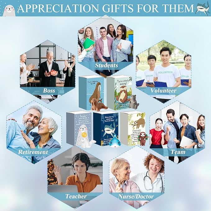100 Set Employee Appreciation Gifts Bulk Coworkers Thank You Desk Pets Holiday Small Cute Emotional Support Resin Ornaments Card Box for Women Men Adults Office (Sloth)
