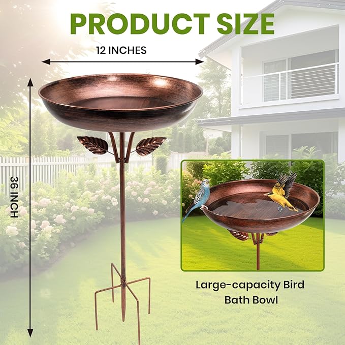 2 Pack Metal Bird Bath for Outside, Vintage Freestanding Birdbaths & Birdfeeder, Bird Baths Feeder Bowl for Outdoors Garden Patio Yard Lawn Decor
