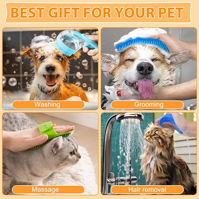 3Pcs Pet Bath Brush,Dog Scrubber for Bath,2 in 1 Dog Bath Brush, Dog Scrubber with Built-in Shampoo Dispenser,Grooming Massage Brush for Long Short Haired Dogs Cats Shower Supplies Set