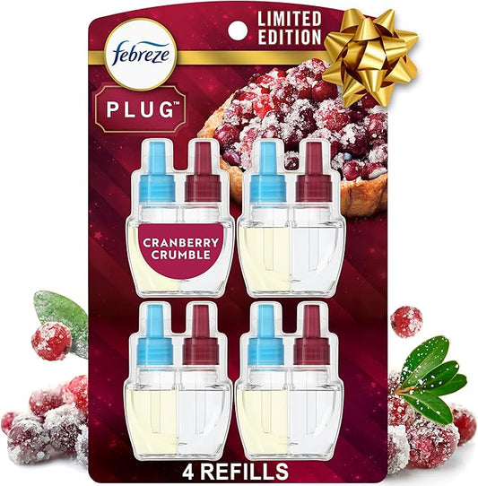 Febreze Plug In Air Freshener Scented Oil Refill Cranberry Crumble, 4ct