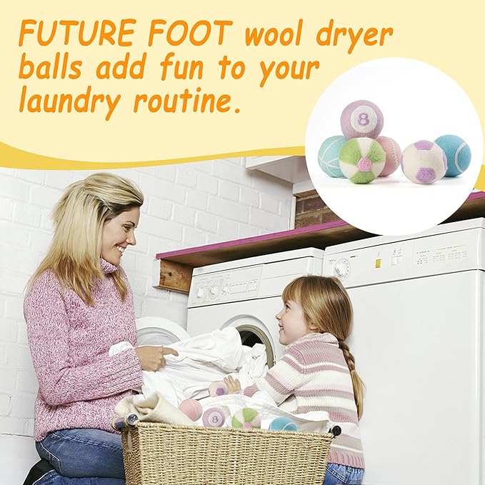 Wool Dryer Balls XL Size 6 Pack - Cute Dryer Balls with Ball Patterns Natural New Zealand Wool Balls Fun Dryer Balls Laundry Reusable Anti Static (Ball Patterns with Creative Color)