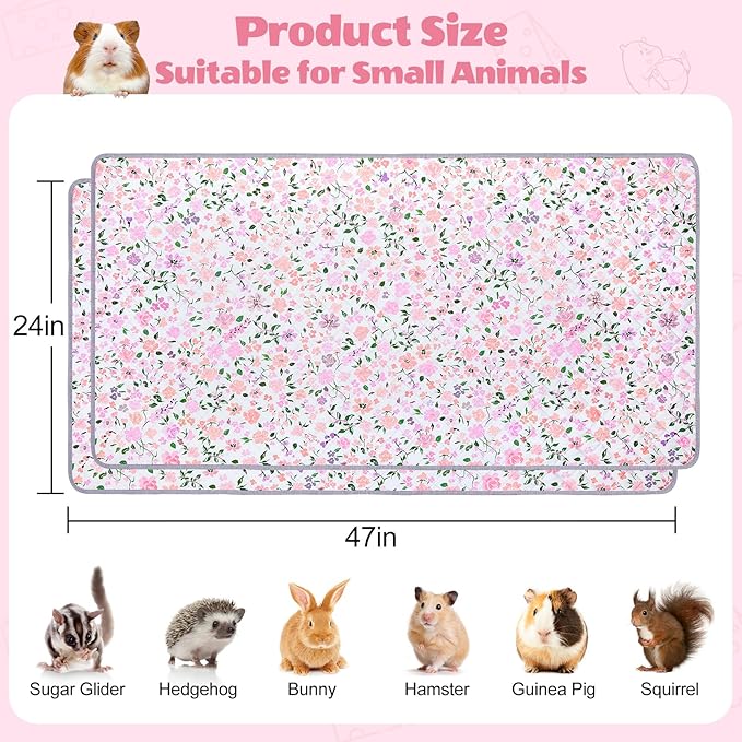2 Pack Guinea Pig Bedding, Washable Guinea Pig Cage Liner Reusable Guinea Pig Mat Waterproof Guinea Pig Bedding for Cage, Super Absorbant Guinea Pig Pee Pads for Small Animals Hamster Rabbit Squirrel